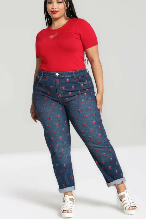 New Strawberry Denim Jeans Women Blouses