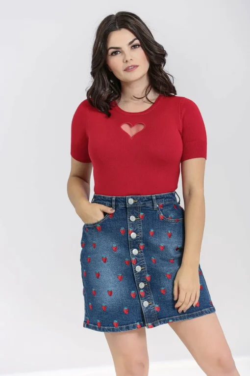 Fashion Strawberry Denim Mini Skirt Women Skirts