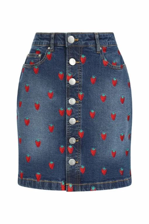 Fashion Strawberry Denim Mini Skirt Women Skirts
