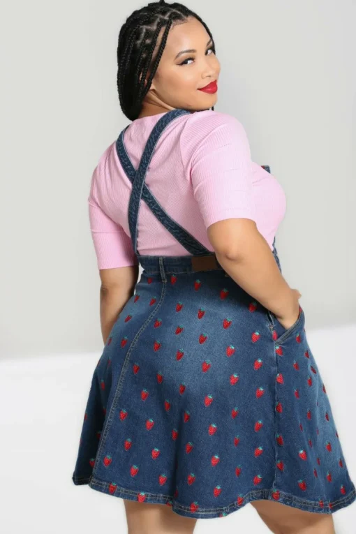 Outlet Strawberry Denim Pinafore Dress Women Dresses