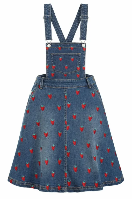 Outlet Strawberry Denim Pinafore Dress Women Dresses