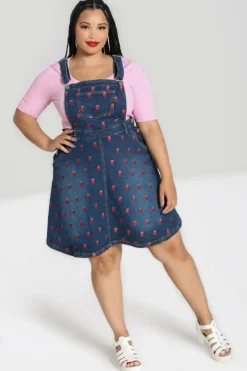 Outlet Strawberry Denim Pinafore Dress Women Dresses