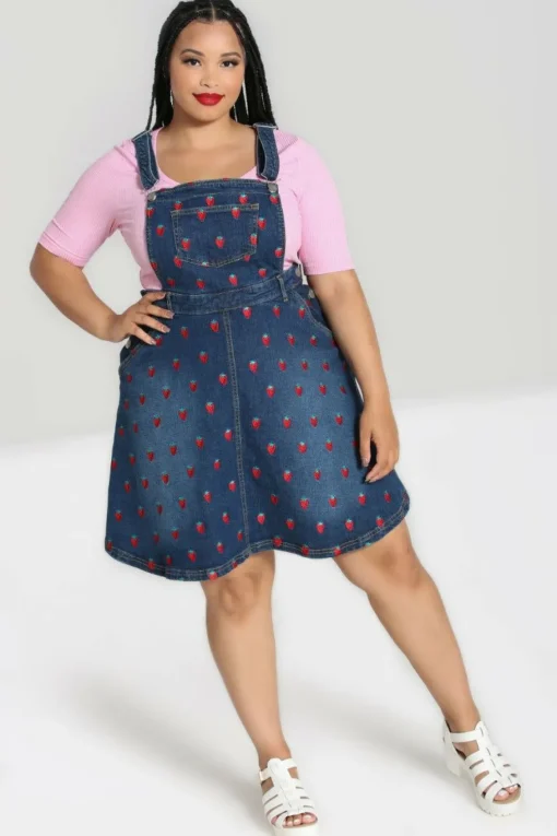 Outlet Strawberry Denim Pinafore Dress Women Dresses